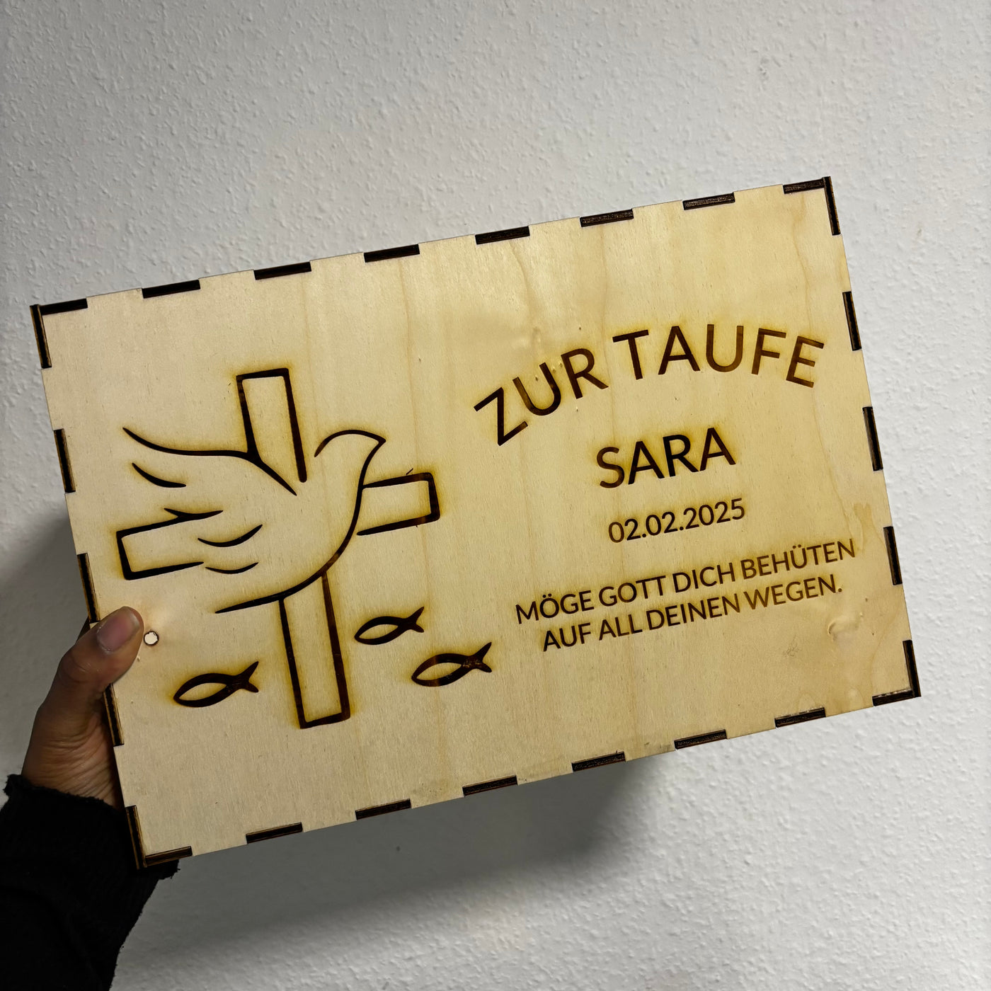 Personalisierte Holzkiste "Zur Taufe"